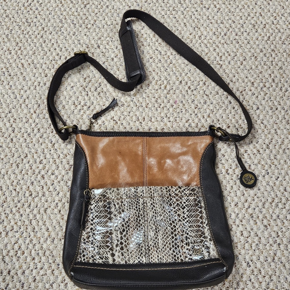 The Sak Leather Crossbody Snake Print Strap Adjustable Tote Purse Shoulder Bag